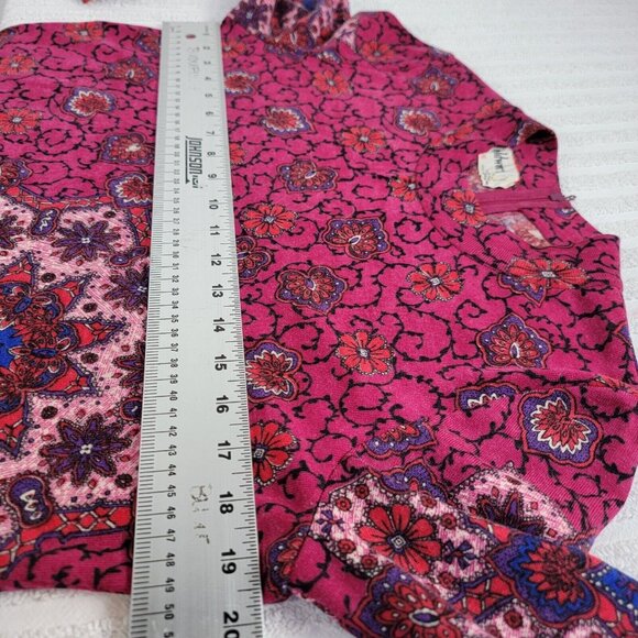 Goldworm Italy 1970's Vintage Kaleidoscope Floral Magenta Merino Wool Dress 16 - Picture 7 of 8